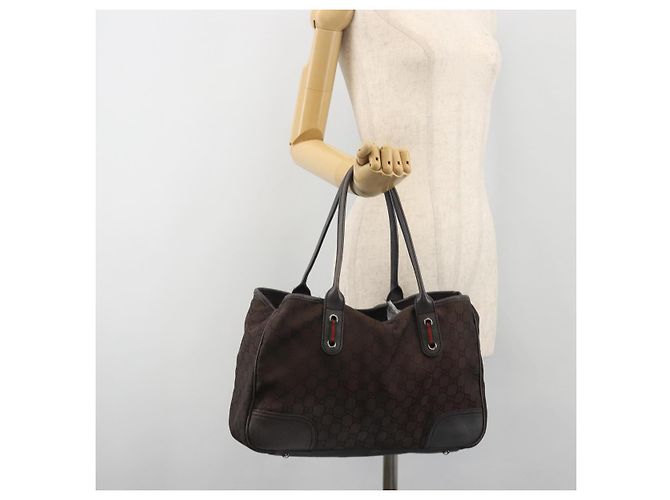 Borsa GUCCI GG Canvas Web Sherry Line Bag Nylon Outlet Brown Silver 293592 Auth 195991 Marrone Argento - vista 22