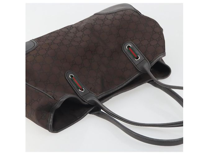 Borsa GUCCI GG Canvas Web Sherry Line Bag Nylon Outlet Brown Silver 293592 Auth 195991 Marrone Argento - vista 6