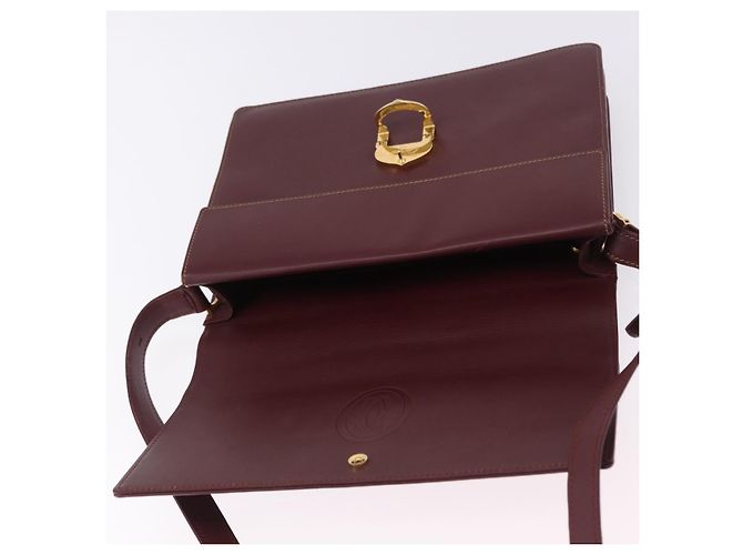 Borsa a tracolla CARTIER Must Line in pelle Bordeaux Gold Auth ka5688 - vista 10