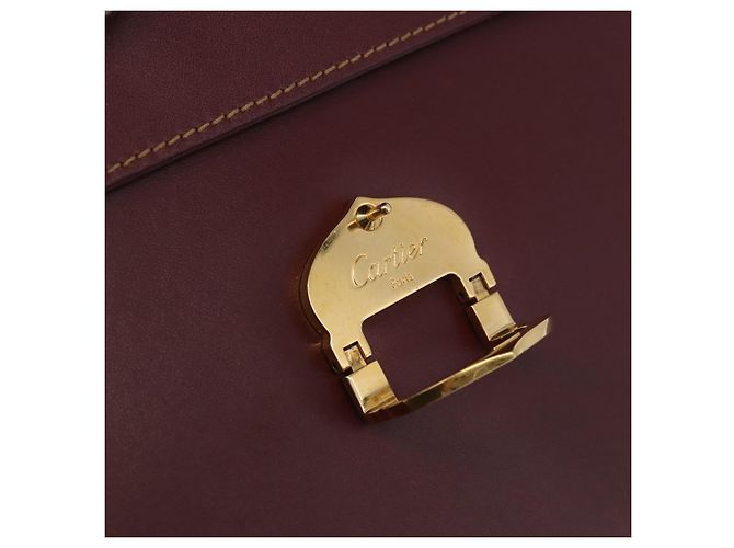 Borsa a tracolla CARTIER Must Line in pelle Bordeaux Gold Auth ka5688 - vista 11