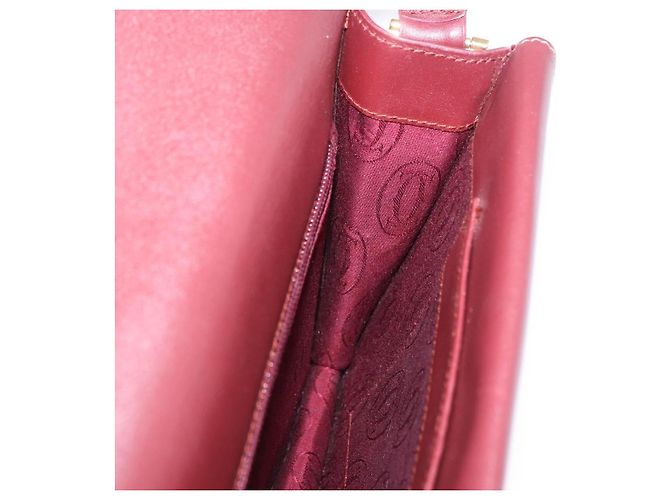 Borsa a tracolla CARTIER Must Line in pelle Bordeaux Gold Auth ka5688 - vista 19