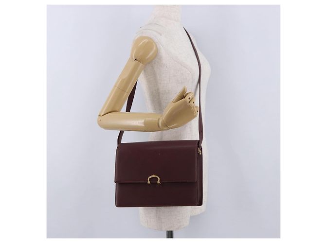 Borsa a tracolla CARTIER Must Line in pelle Bordeaux Gold Auth ka5688 - vista 23