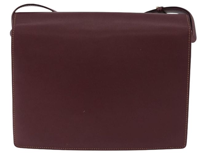 Borsa a tracolla CARTIER Must Line in pelle Bordeaux Gold Auth ka5688 - vista 3