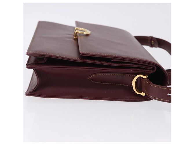 Borsa a tracolla CARTIER Must Line in pelle Bordeaux Gold Auth ka5688 - vista 4