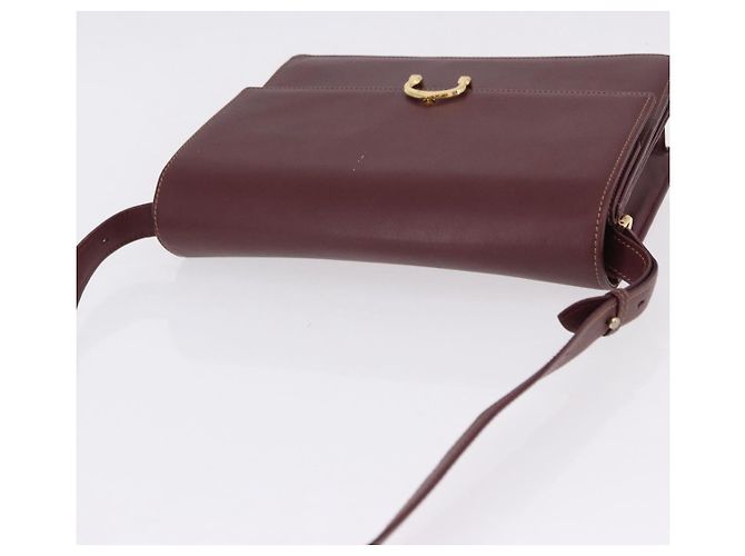 Borsa a tracolla CARTIER Must Line in pelle Bordeaux Gold Auth ka5688 - vista 7