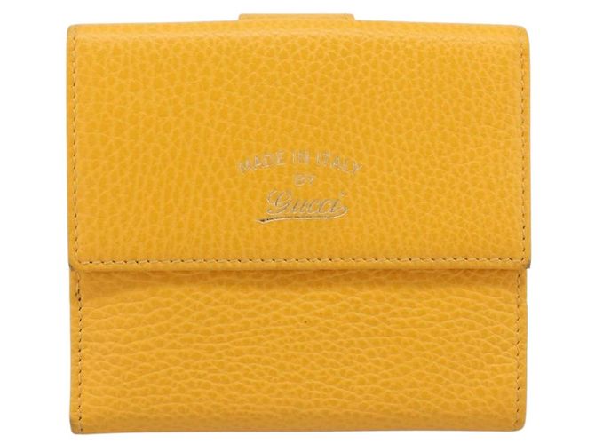 Cartera Compacta GUCCI de Cuero Amarillo Oro 368233 Auth 196070A Dorado - vista 13