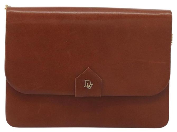 Borsa a tracolla con catena Christian Dior in pelle marrone e oro Auth 194279 D'oro - vista 13