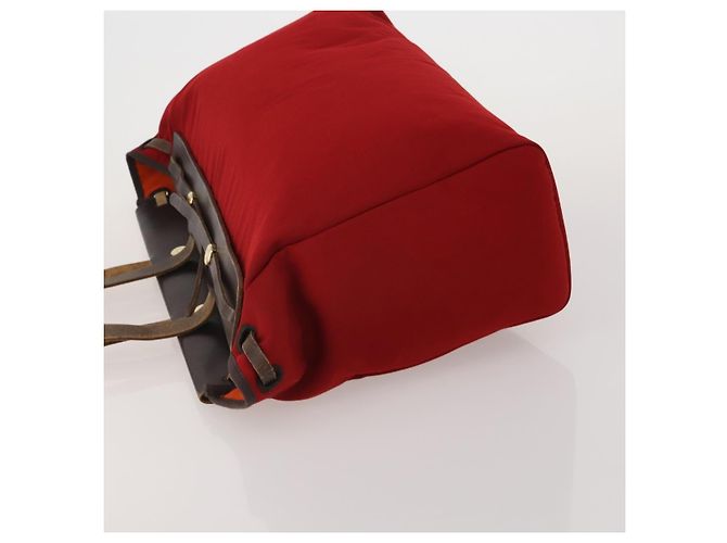 Hermès HERMES Herbag Cabas MM Handtasche Canvas Leder Rot Gold Auth bs36333 Golden - Ansicht 4