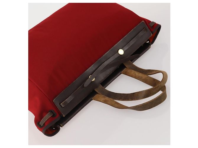 Hermès HERMES Herbag Cabas MM Handtasche Canvas Leder Rot Gold Auth bs36333 Golden - Ansicht 6