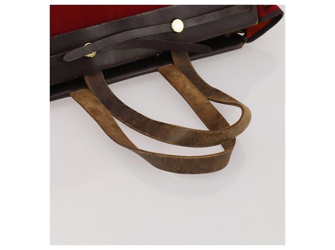 Hermès HERMES Herbag Cabas MM Handtasche Canvas Leder Rot Gold Auth bs36333 Golden - Ansicht 7