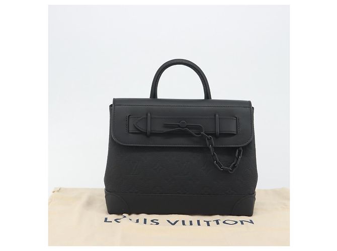 LOUIS VUITTON Taurillon Clemence Monogram Steamer PM Black M24436 Auth 196000SM Nero - vista 12