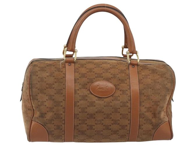Céline Borsa Boston CELINE Macadam in camoscio marrone tono oro Auth 195774 - vista 13