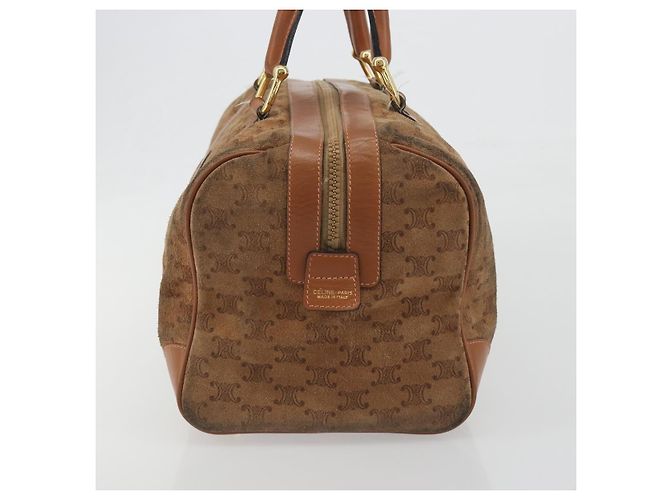 Céline Borsa Boston CELINE Macadam in camoscio marrone tono oro Auth 195774 - vista 4