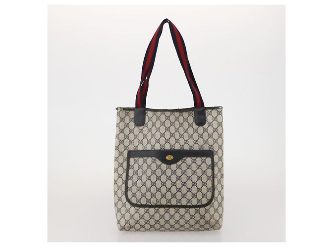 Bolso de hombro GUCCI GG Supreme Sherry Line PVC 2 Set Beige Navy Auth gh2228 Castaño - vista 11