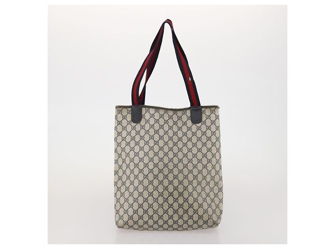 Bolso de hombro GUCCI GG Supreme Sherry Line PVC 2 Set Beige Navy Auth gh2228 Castaño - vista 12