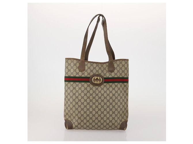Bolso de hombro GUCCI GG Supreme Sherry Line PVC 2 Set Beige Navy Auth gh2228 Castaño - vista 2