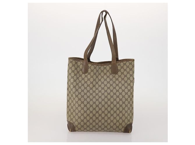 Bolso de hombro GUCCI GG Supreme Sherry Line PVC 2 Set Beige Navy Auth gh2228 Castaño - vista 3