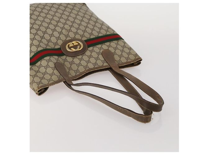 Bolso de hombro GUCCI GG Supreme Sherry Line PVC 2 Set Beige Navy Auth gh2228 Castaño - vista 5