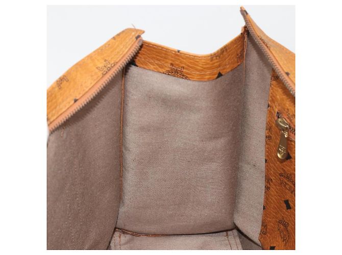 Borsa Tote MCM Vicetos PVC Pelle Marrone Tono Oro Auth 195383 - vista 19