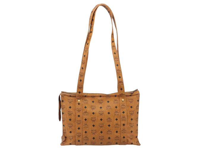 Borsa Tote MCM Vicetos PVC Pelle Marrone Tono Oro Auth 195383 - vista 2