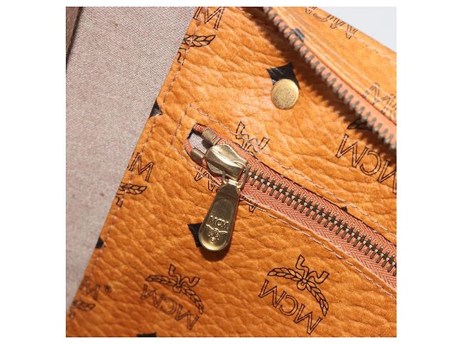 Borsa Tote MCM Vicetos PVC Pelle Marrone Tono Oro Auth 195383 - vista 20