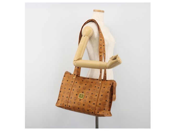 Borsa Tote MCM Vicetos PVC Pelle Marrone Tono Oro Auth 195383 - vista 22