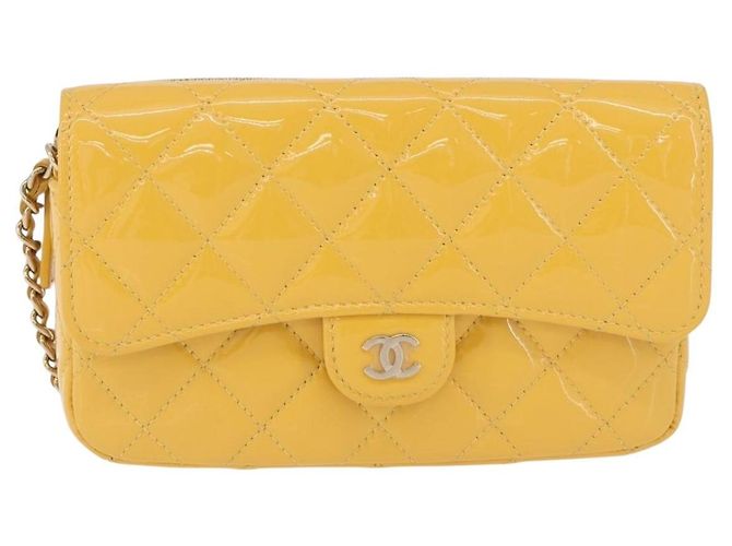 Borsa a tracolla CHANEL COCO Mark Chain in pelle verniciata Giallo Gold CC Auth 196819SAM D'oro - vista 13