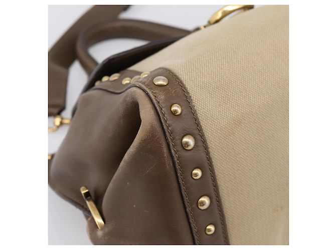 Borsa Salvatore Ferragamo Gancini Canvas 2way Beige Gold Auth 196765 D'oro - vista 17
