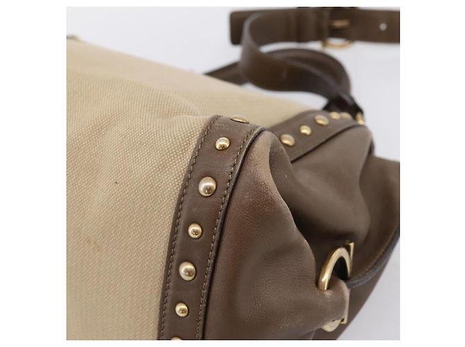 Borsa Salvatore Ferragamo Gancini Canvas 2way Beige Gold Auth 196765 D'oro - vista 18