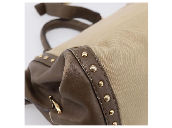 Borsa Salvatore Ferragamo Gancini Canvas 2way Beige Gold Auth 196765 D'oro - vista 19