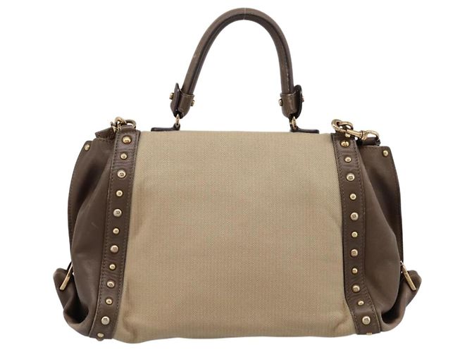 Borsa Salvatore Ferragamo Gancini Canvas 2way Beige Gold Auth 196765 D'oro - vista 2