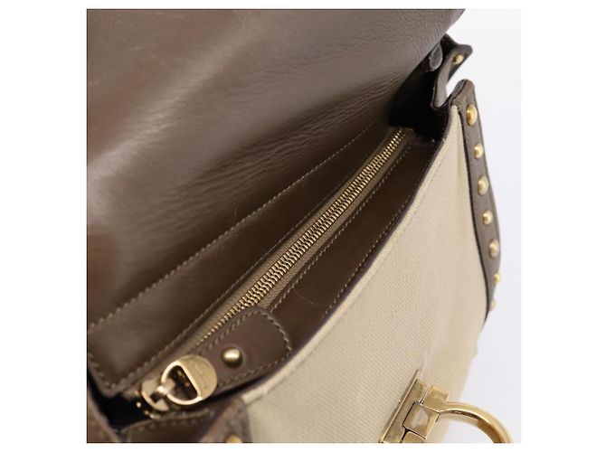 Borsa Salvatore Ferragamo Gancini Canvas 2way Beige Gold Auth 196765 D'oro - vista 21