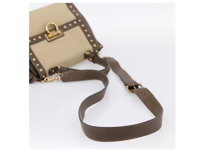 Borsa Salvatore Ferragamo Gancini Canvas 2way Beige Gold Auth 196765 D'oro - vista 7