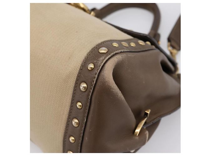 Borsa Salvatore Ferragamo Gancini Canvas 2way Beige Gold Auth 196765 D'oro - vista 8