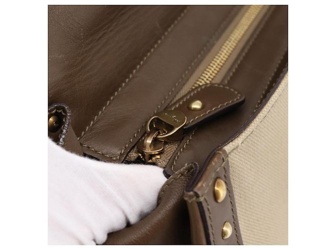 Borsa Salvatore Ferragamo Gancini Canvas 2way Beige Gold Auth 196765 D'oro - vista 9