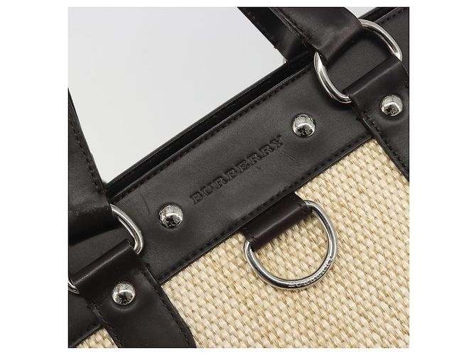 Borsa a Mano BURBERRY Paglia Beige Argento Auth 195974A - vista 10