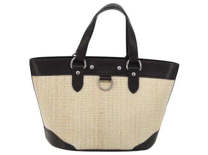Borsa a Mano BURBERRY Paglia Beige Argento Auth 195974A - vista 13