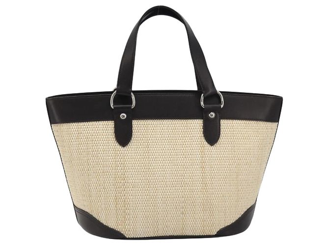 Borsa a Mano BURBERRY Paglia Beige Argento Auth 195974A - vista 2