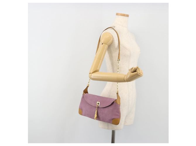 Borsa a tracolla con catena GUCCI Camoscio Viola Oro 001 4113 Auth 195593A D'oro Porpora - vista 23