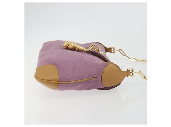 Borsa a tracolla con catena GUCCI Camoscio Viola Oro 001 4113 Auth 195593A D'oro Porpora - vista 3