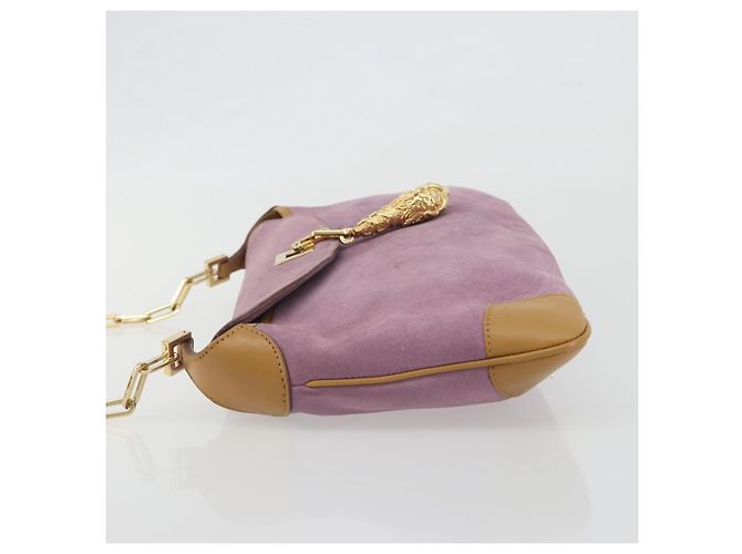 Borsa a tracolla con catena GUCCI Camoscio Viola Oro 001 4113 Auth 195593A D'oro Porpora - vista 4