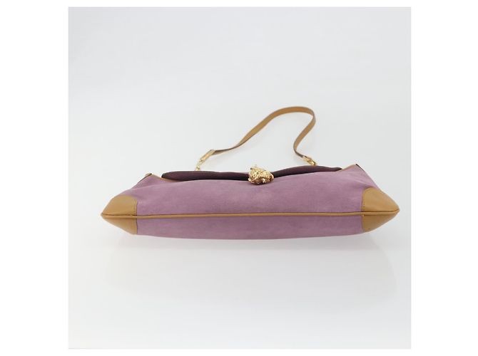 Borsa a tracolla con catena GUCCI Camoscio Viola Oro 001 4113 Auth 195593A D'oro Porpora - vista 5