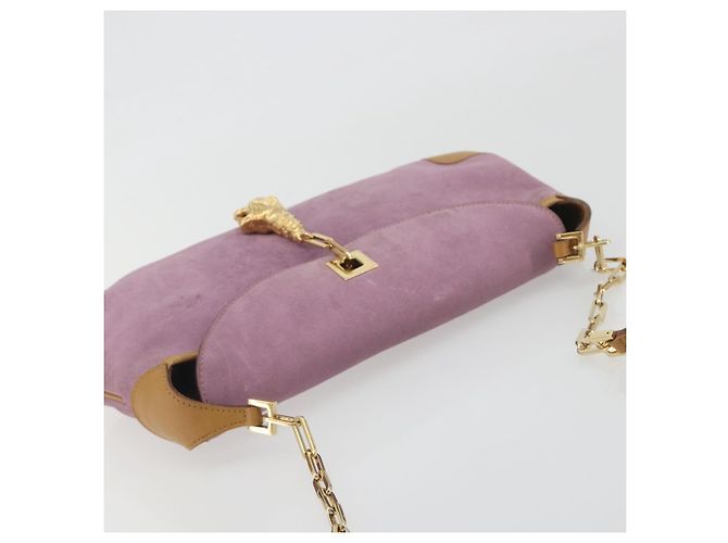 Borsa a tracolla con catena GUCCI Camoscio Viola Oro 001 4113 Auth 195593A D'oro Porpora - vista 6