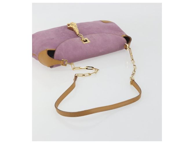 Borsa a tracolla con catena GUCCI Camoscio Viola Oro 001 4113 Auth 195593A D'oro Porpora - vista 7