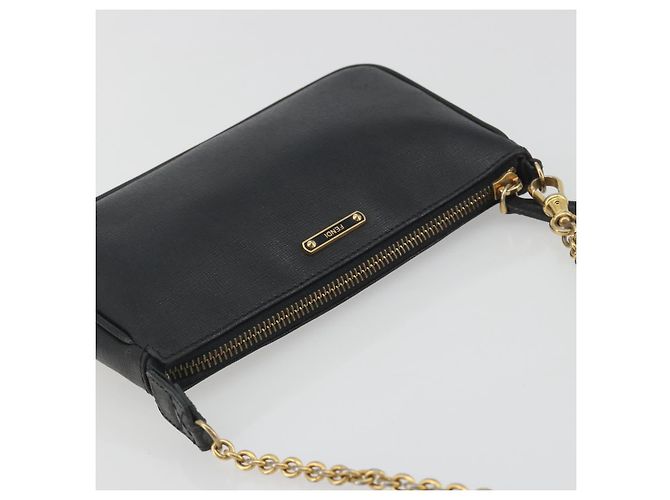 Pouch accessori FENDI in pelle nera e oro 8M0271 Auth 195418A Nero - vista 6