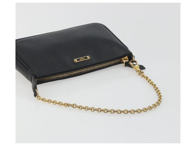 Pouch accessori FENDI in pelle nera e oro 8M0271 Auth 195418A Nero - vista 7