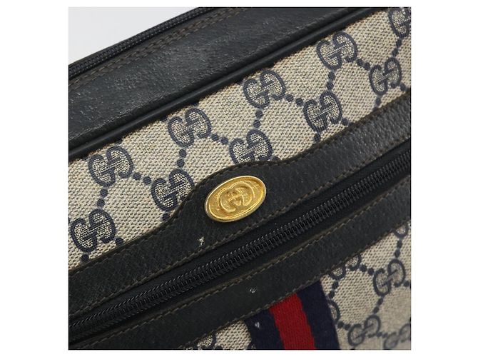 Borsa a tracolla GUCCI GG Supreme Sherry Line PVC Navy Gold Auth 194995 D'oro Blu navy - vista 18