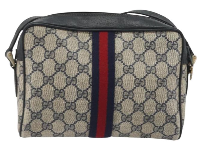 Borsa a tracolla GUCCI GG Supreme Sherry Line PVC Navy Gold Auth 194995 D'oro Blu navy - vista 2