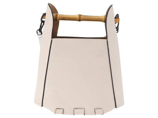 LOEWE Bamboo Bucket Handtasche Leder 2way Ivory Auth 195342A Roh - Ansicht 13