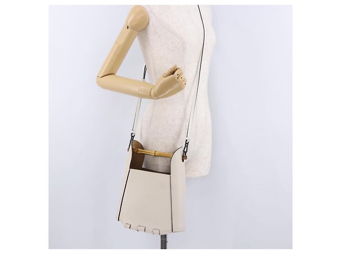 LOEWE Bamboo Bucket Handtasche Leder 2way Ivory Auth 195342A Roh - Ansicht 24